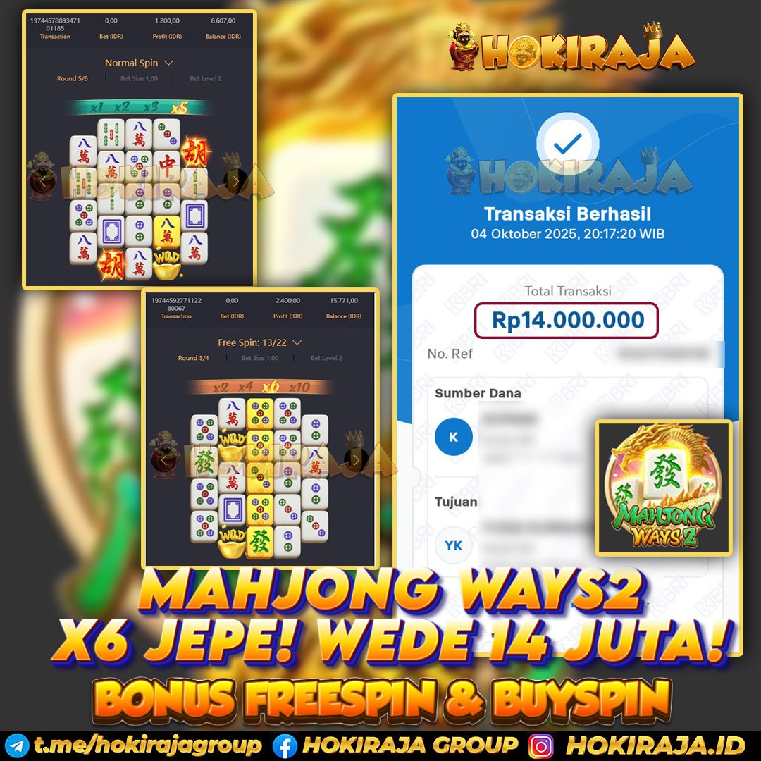 HOKIRAJA JACKPOT SLOT MAHJONG WAYS 2 RP 14.000.000 ID : BFF****